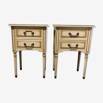 Pair of wooden bedside table patina beige
