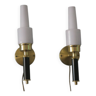 Pair of vintage Swedish brass wall lights by C E Fors for Ewa Varnamo