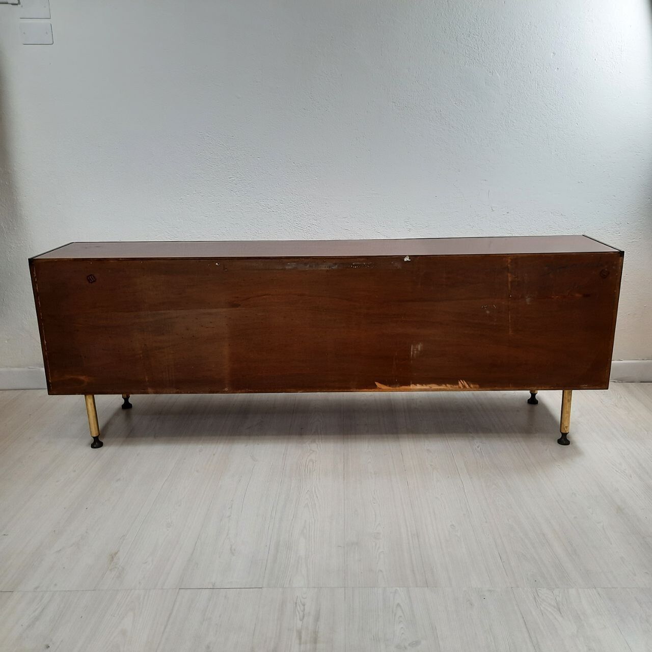 Dresser / chest of drawers and bedside tables - 1960s - faux leather brass