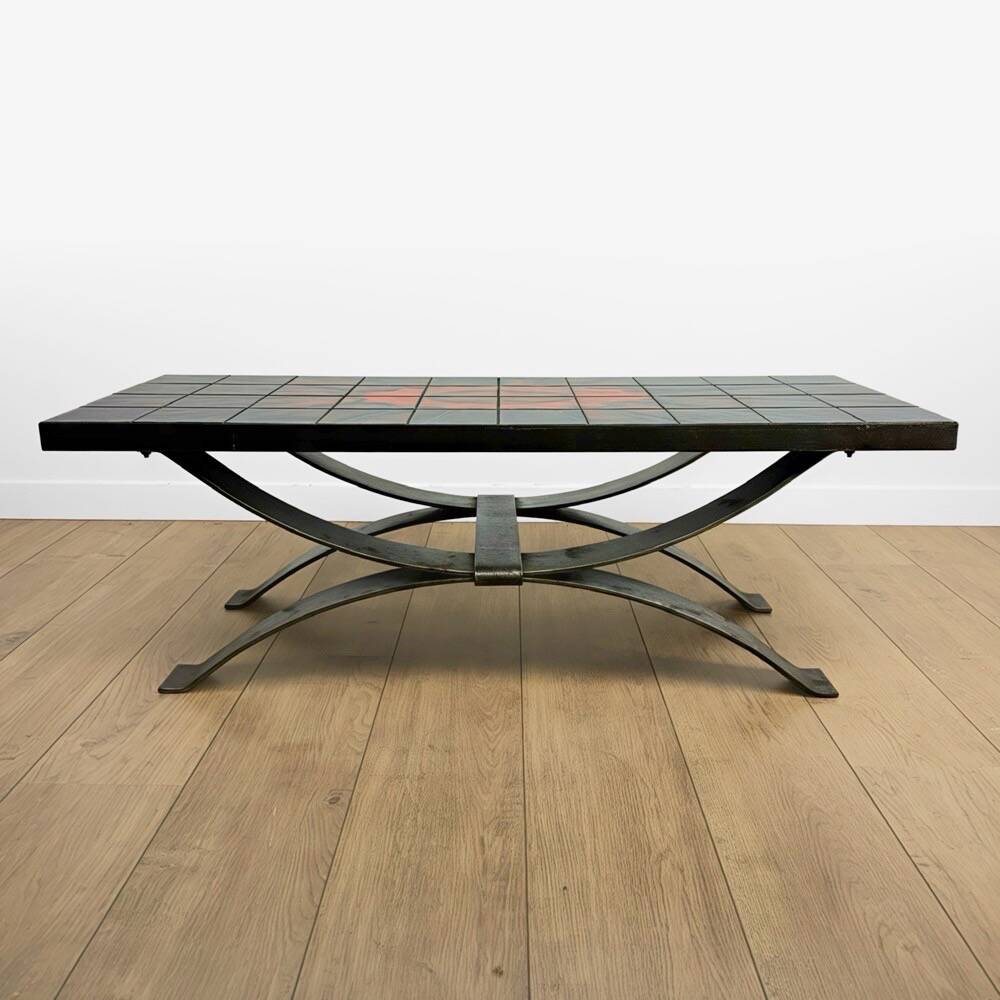 Ferlor International coffee table in brushed steel and ceramic from the 1970s.