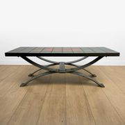Ferlor International coffee table in brushed steel and ceramic from the 1970s.