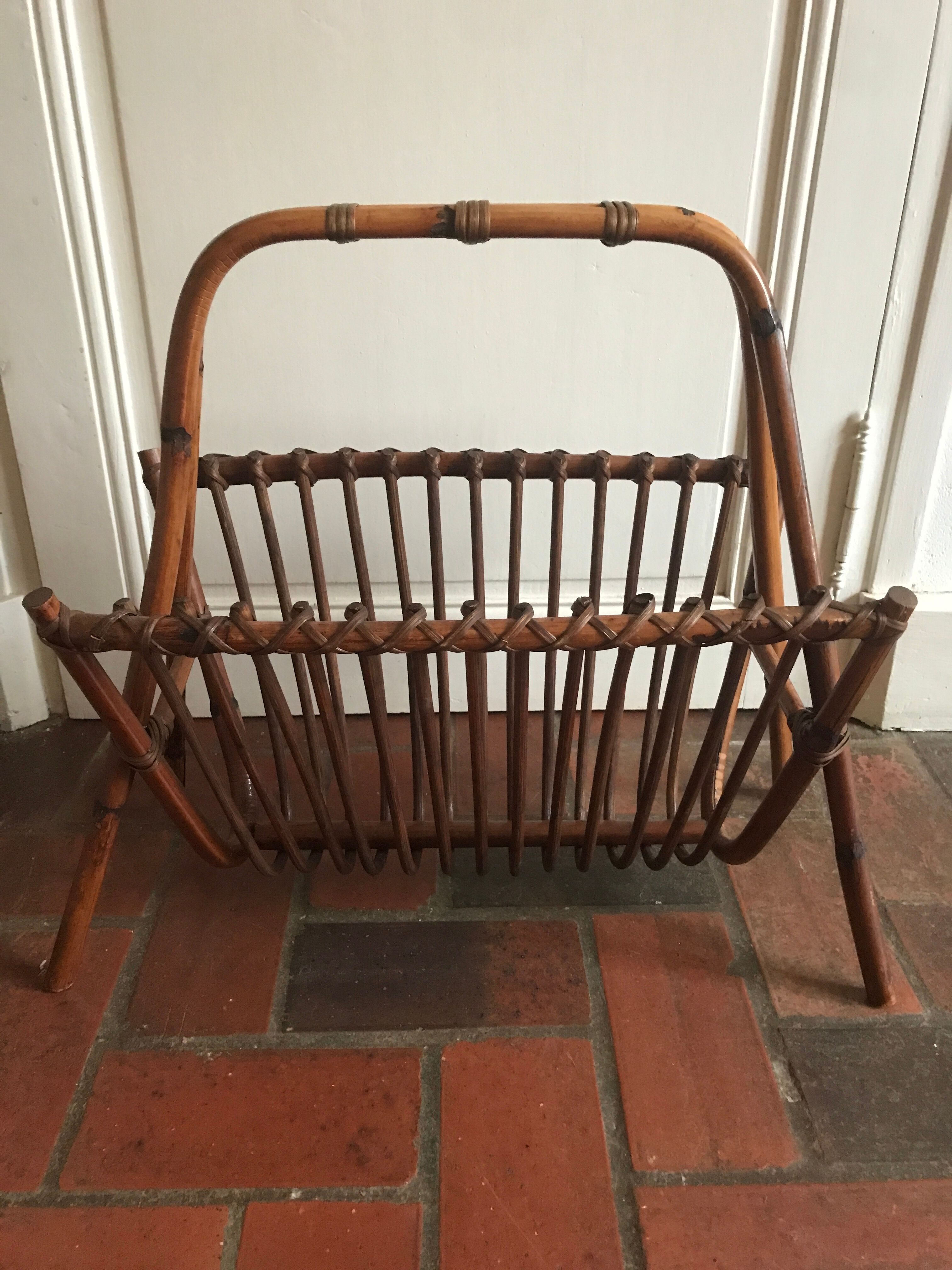 Vintage rattan magazine holder