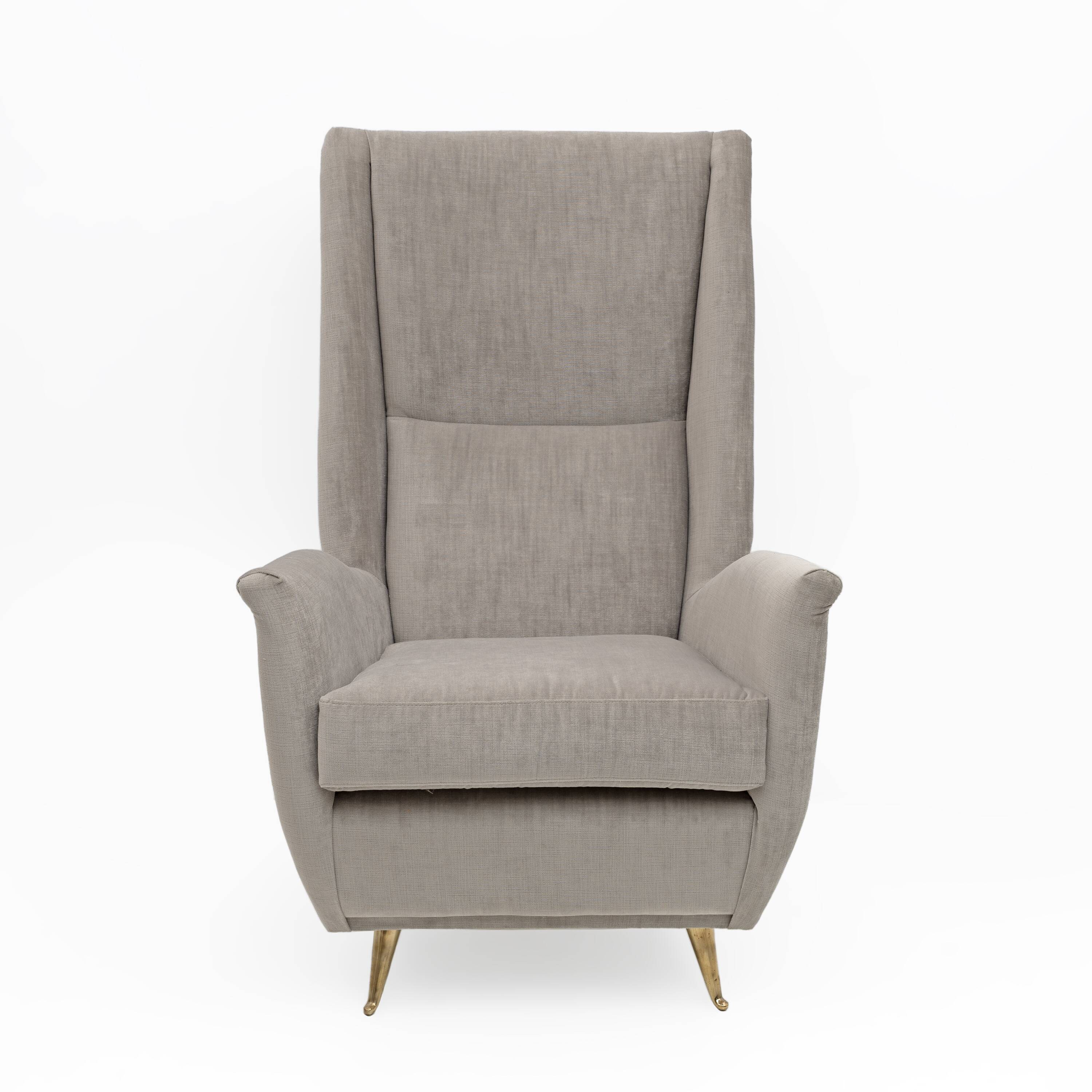 Pair of Mid-Century Modern Velvet High Back Armchairs by Isa, 195