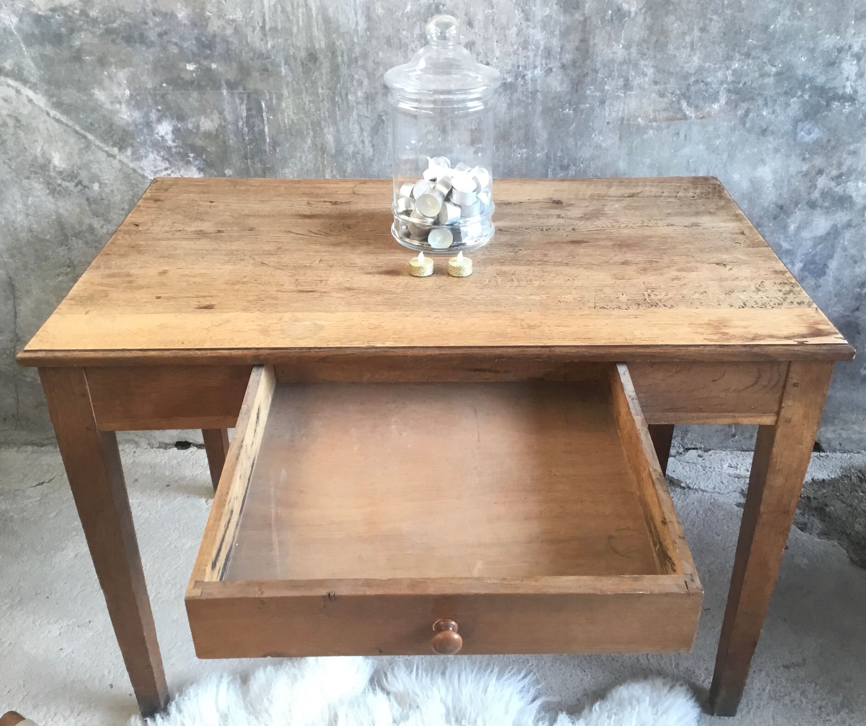 Small oak farmhouse table with large drawer - 110 cm