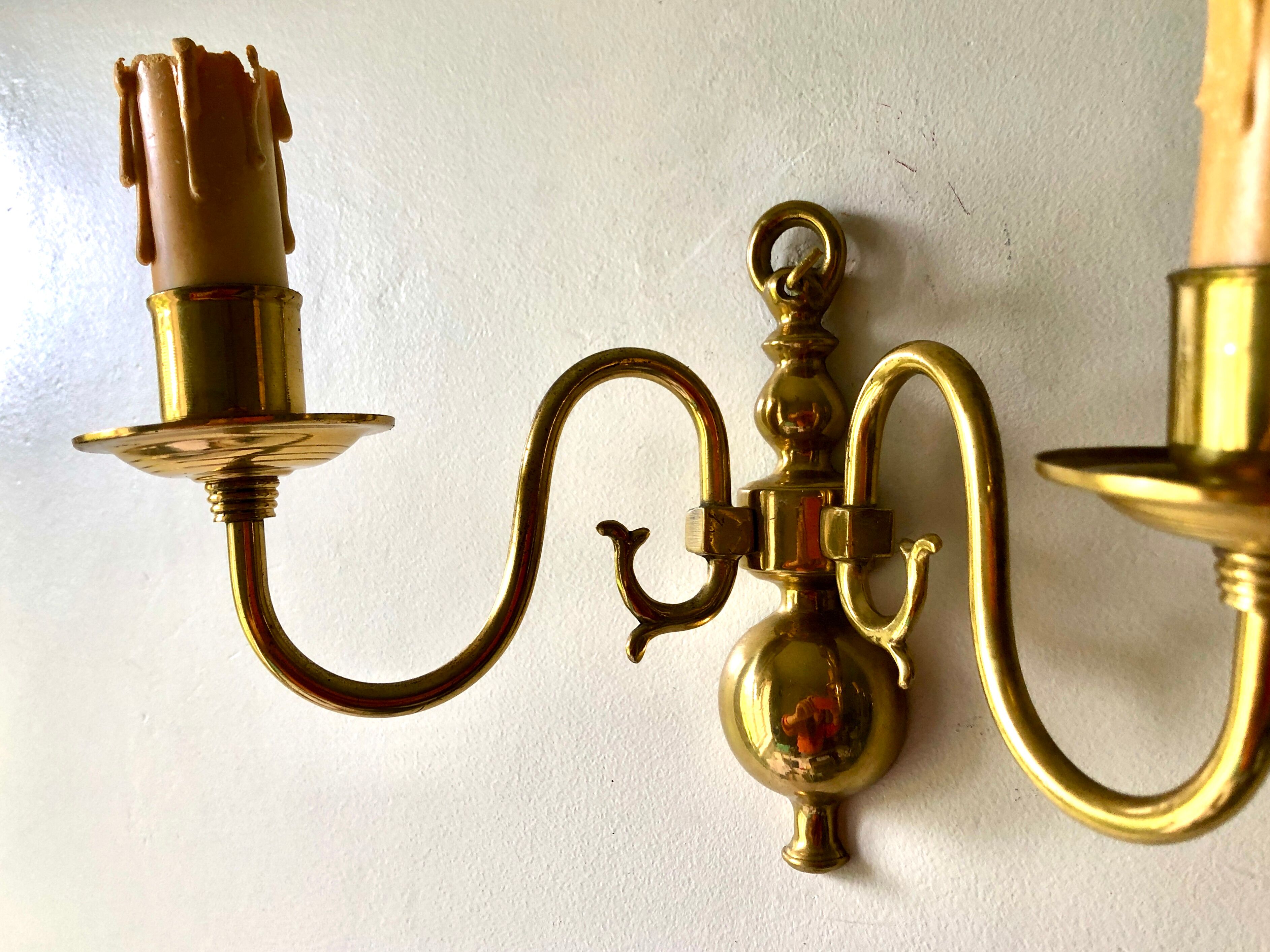 Pair of double sconces in gilded brass 1950