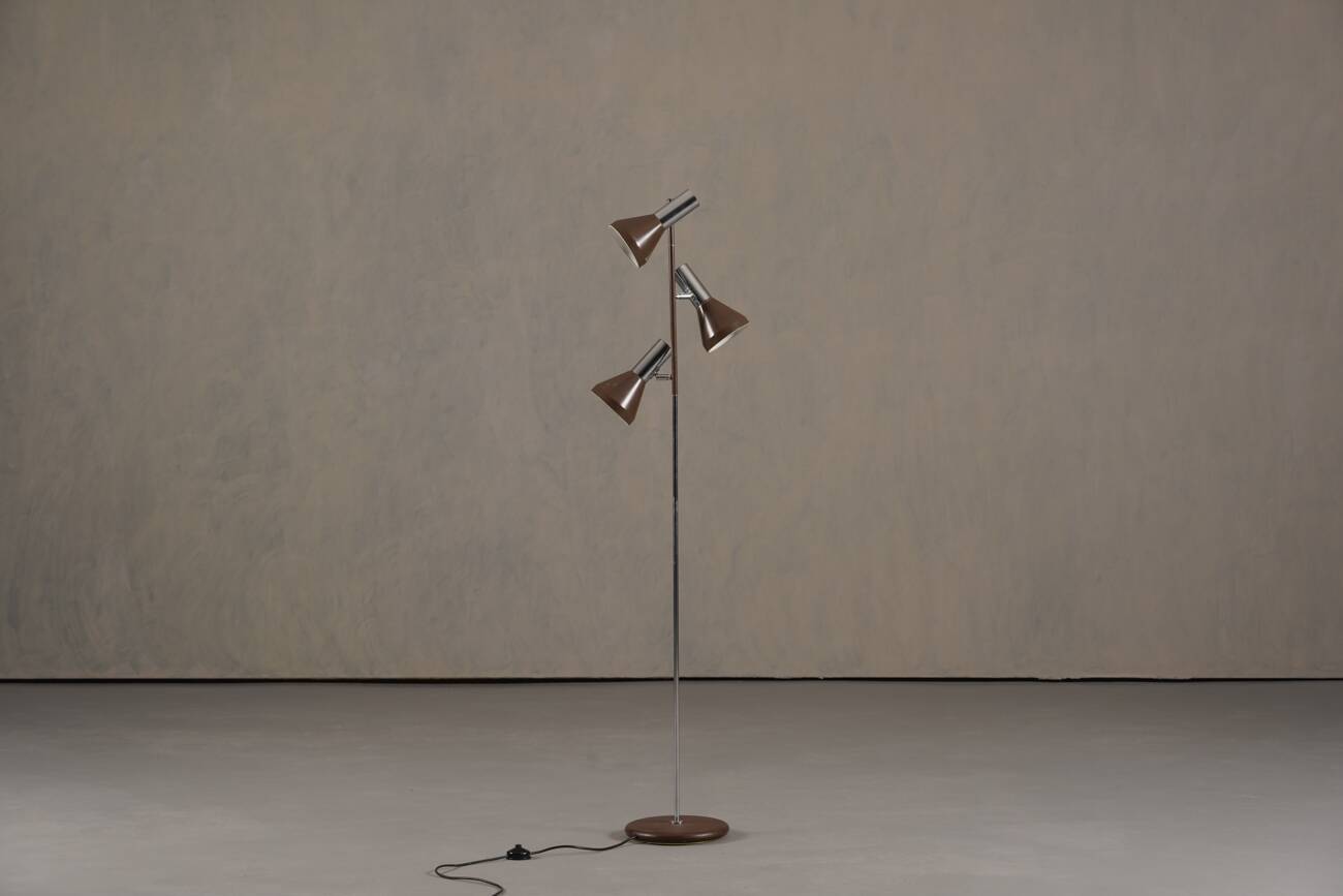 Vintage brown 3 bulbs floor lamp, Germany 1970s