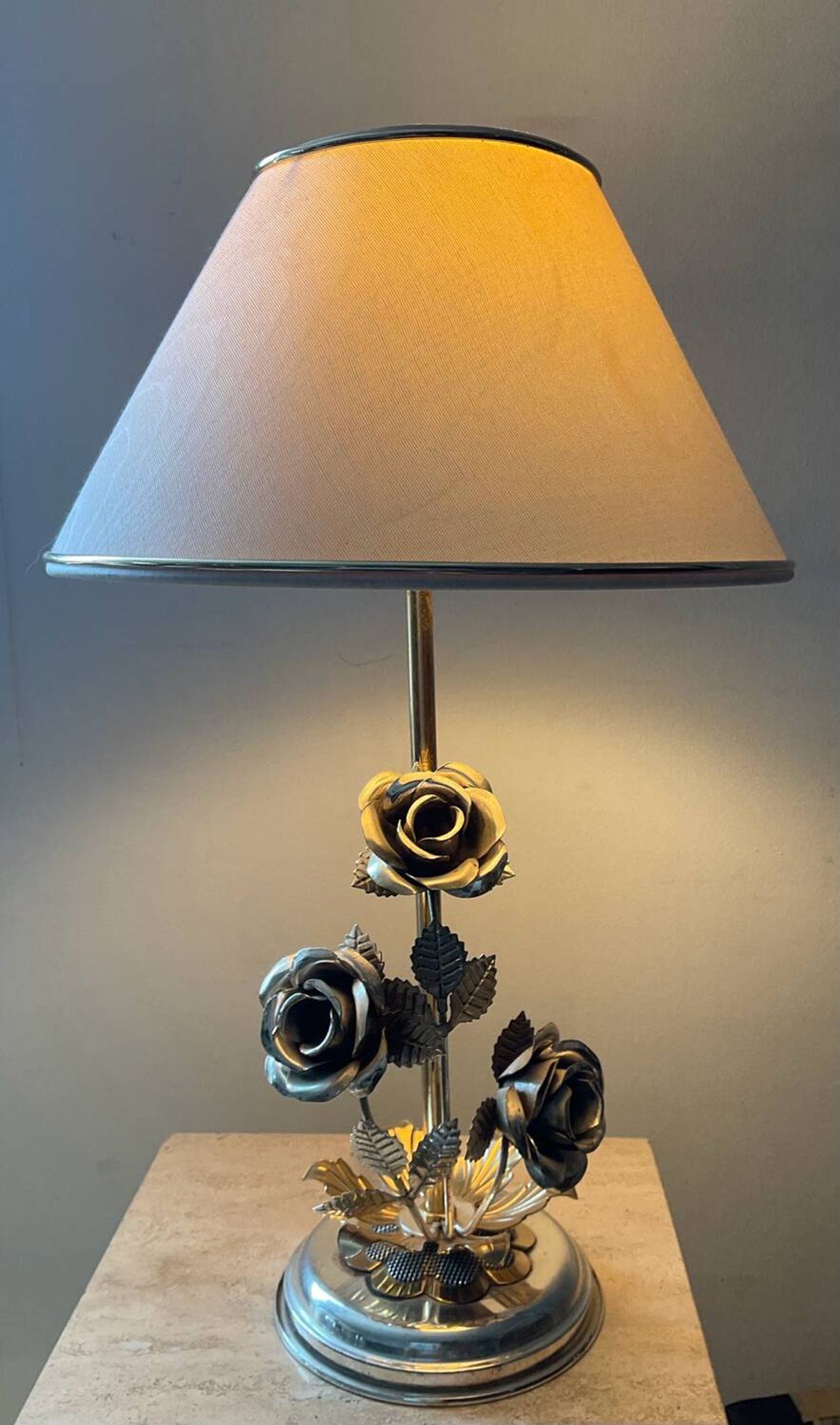 Vintage Franco Italy lamp with silver and gold metal flowers