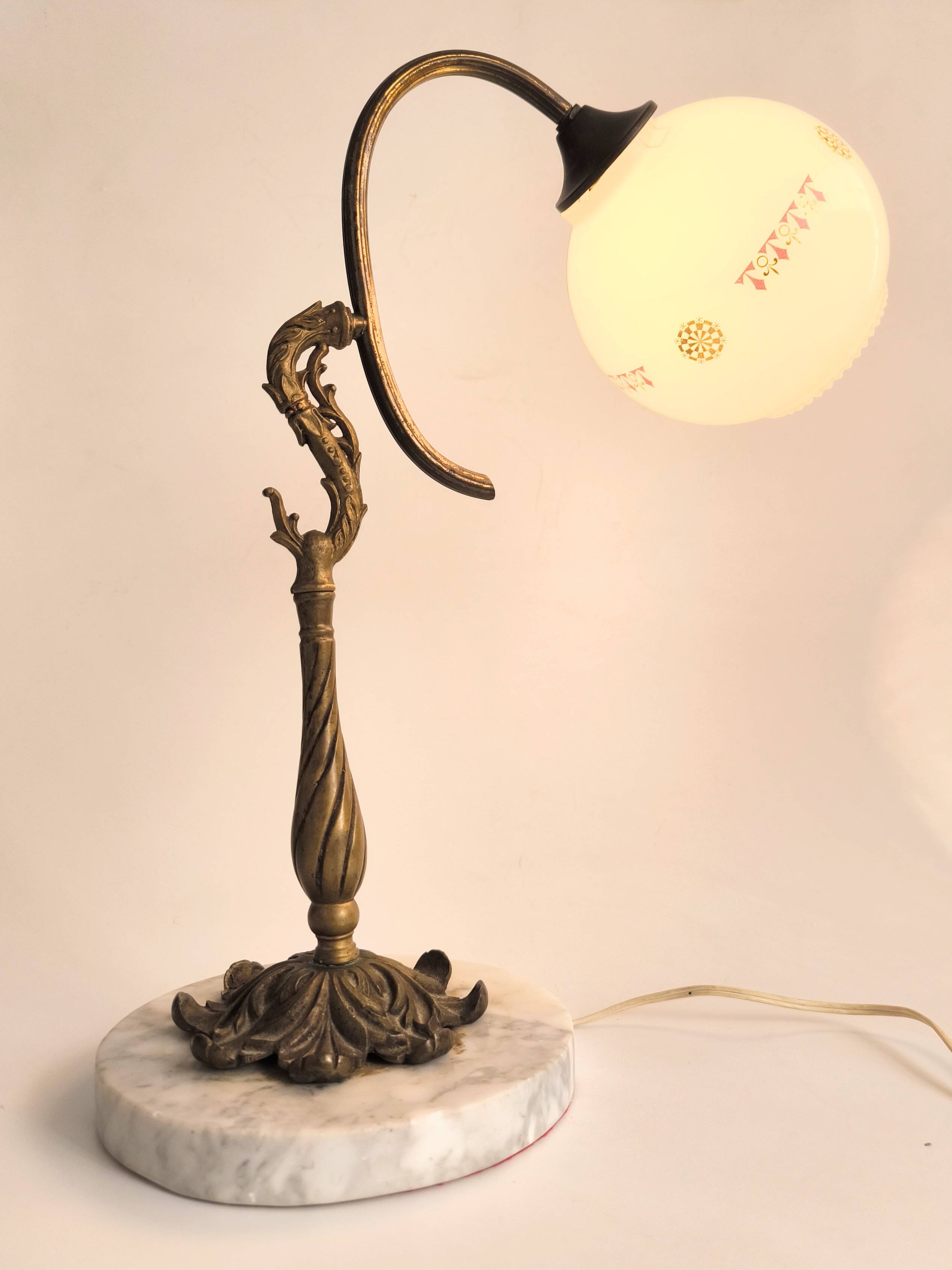 French Art Nouveau bronze and marble lamp