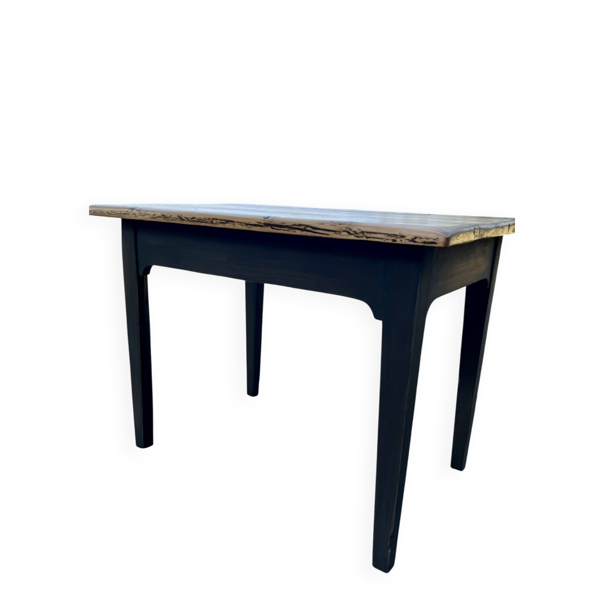 Table de ferme rénovée noire et bois brut