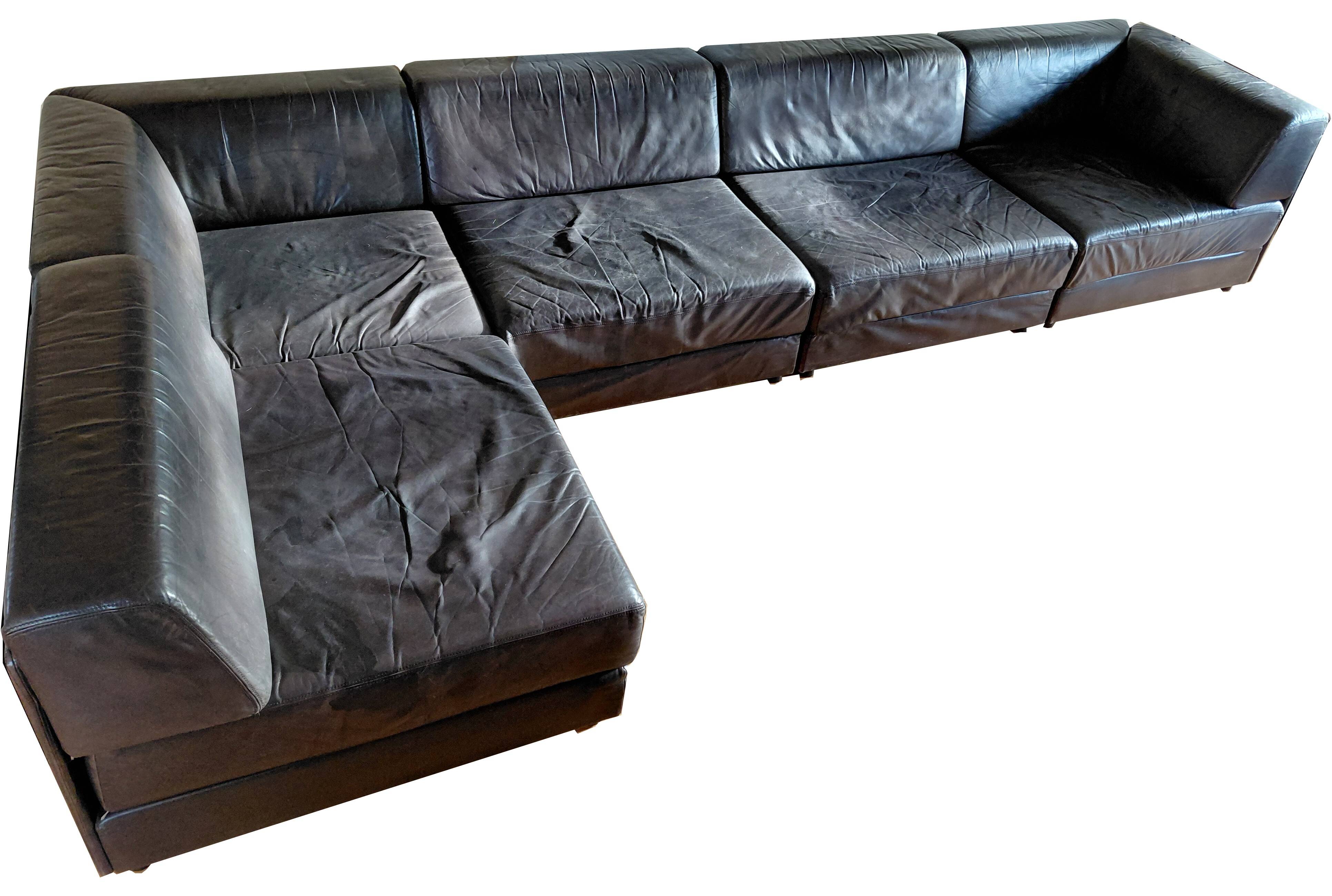 Canapé modulable De Sede DS76 en cuir noir (5 modules)