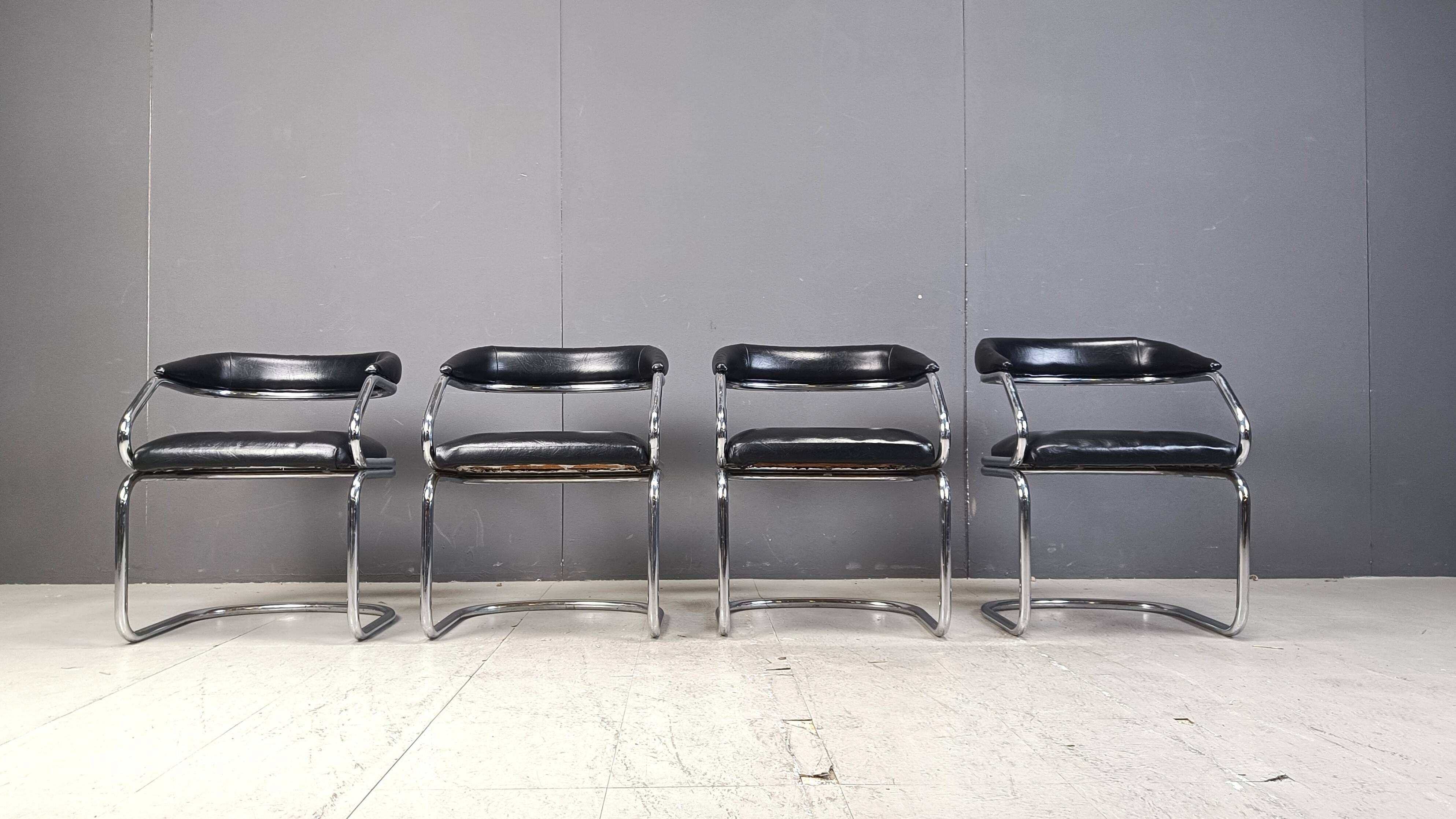 Vintage chrome and leatherette cantilever dining chairs by Giotto Stoppino,