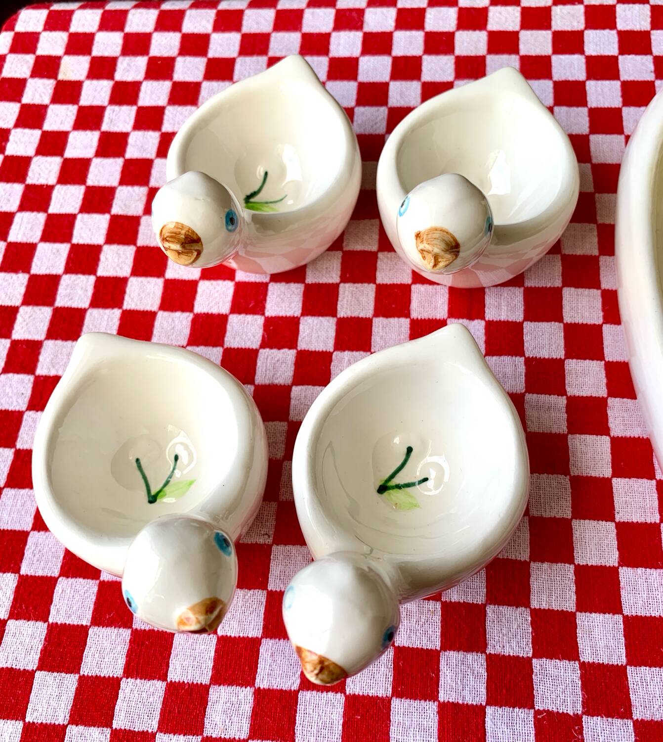 Dish and egg cups with chick designs