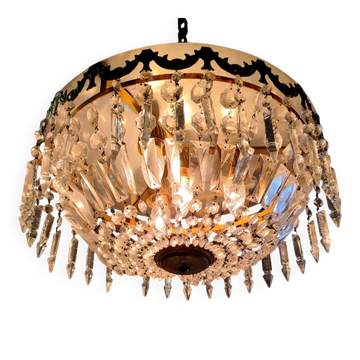 Glass and brass basket ceiling light - mid 20th century.