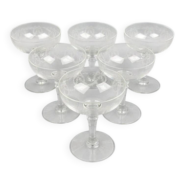 Set of 6 engraved crystal champagne glasses, lot no. 1