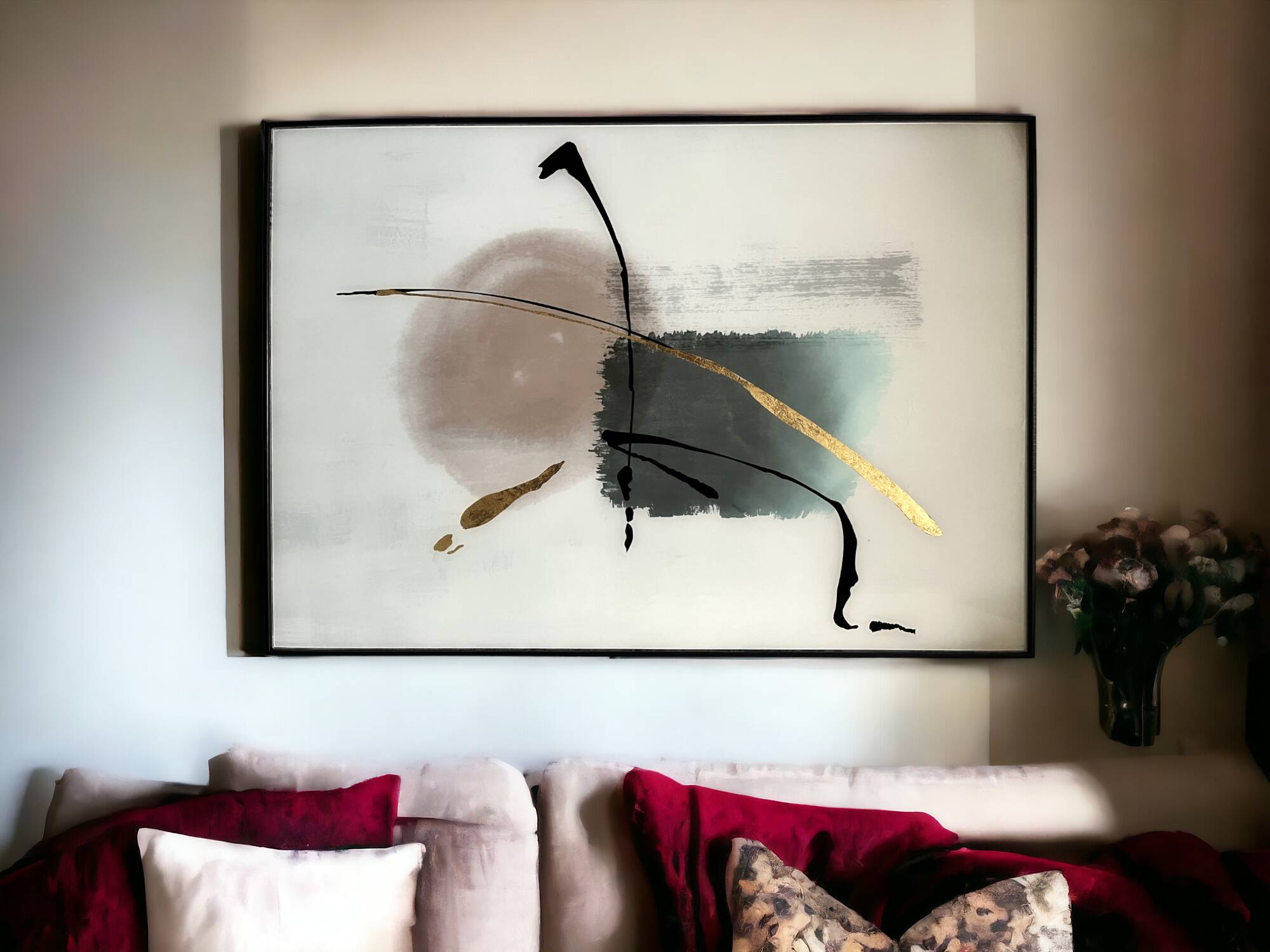 Painting on glass watercolor and gold abstraction important framing