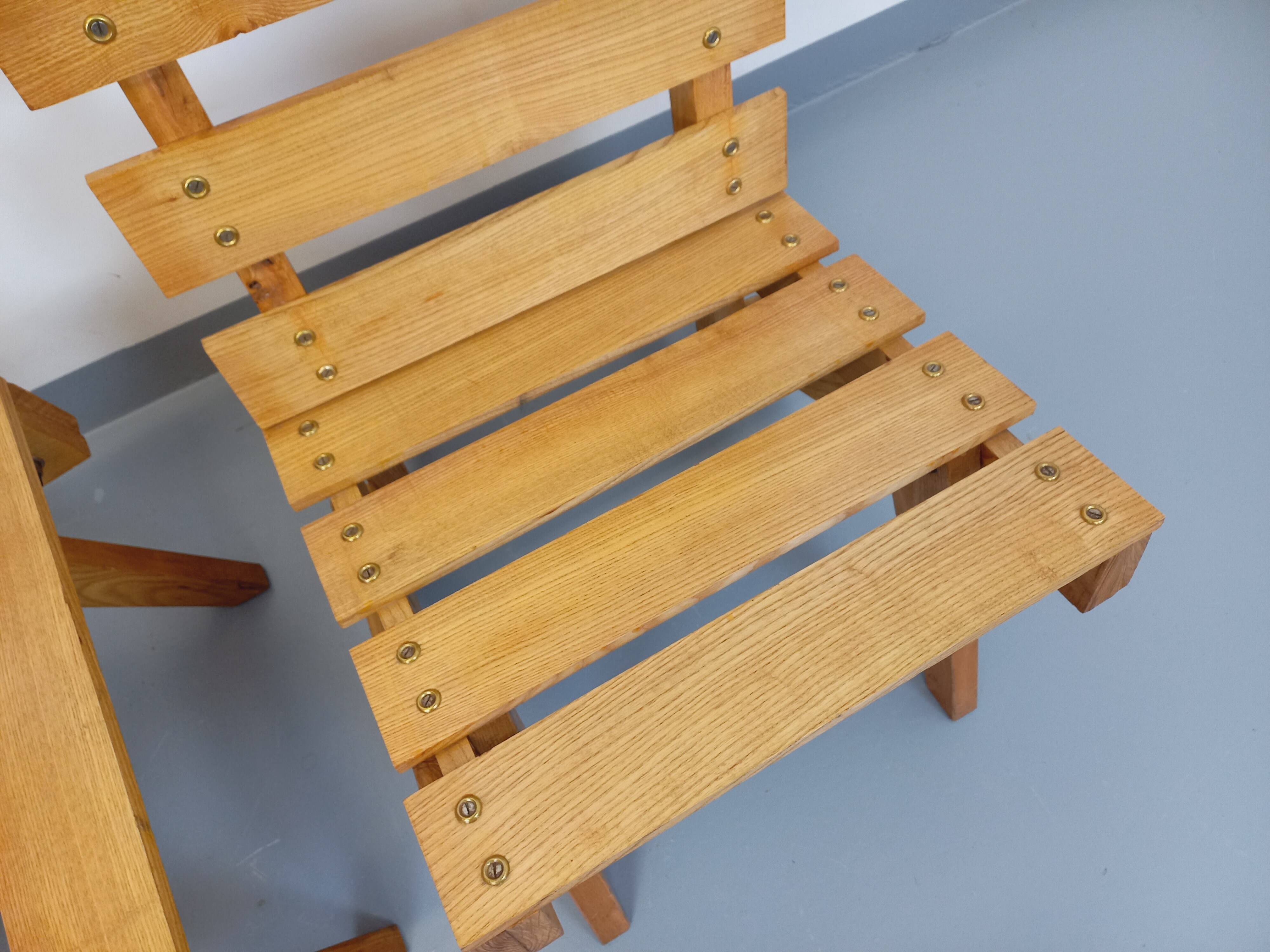 Pair of Vintage Brutalist Slatted Wood Lounge Chairs