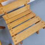 Pair of Vintage Brutalist Slatted Wood Lounge Chairs