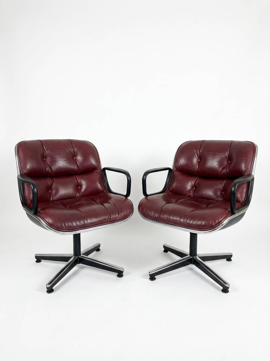 Pair of Executive Armchairs Charles Pollock Knoll Burgundy Leather