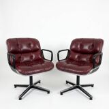 Pair of Executive Armchairs Charles Pollock Knoll Burgundy Leather