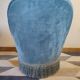 Pair of Crapaud armchairs and a vintage blue velvet pouf