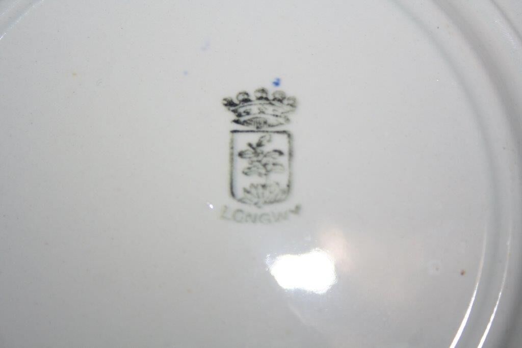 8 octagonal Longwy flowery bouquet art déco dessert plates