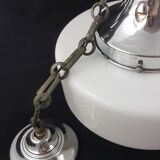 Art deco, metal and opaline hanging lamp