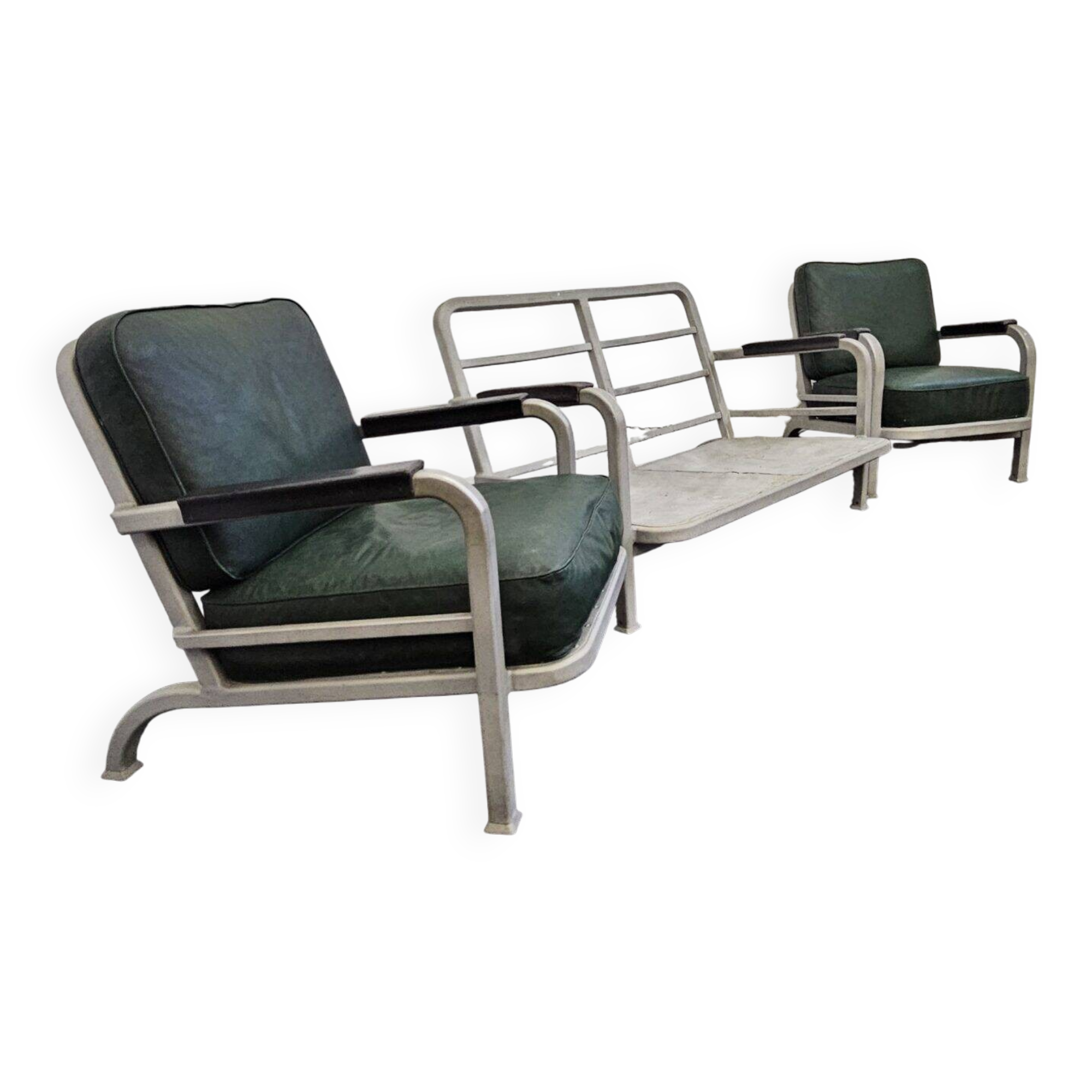 Mid century US Army Aluminium  Sofa and Armchairs by Hans H. Hunnebeck,1953