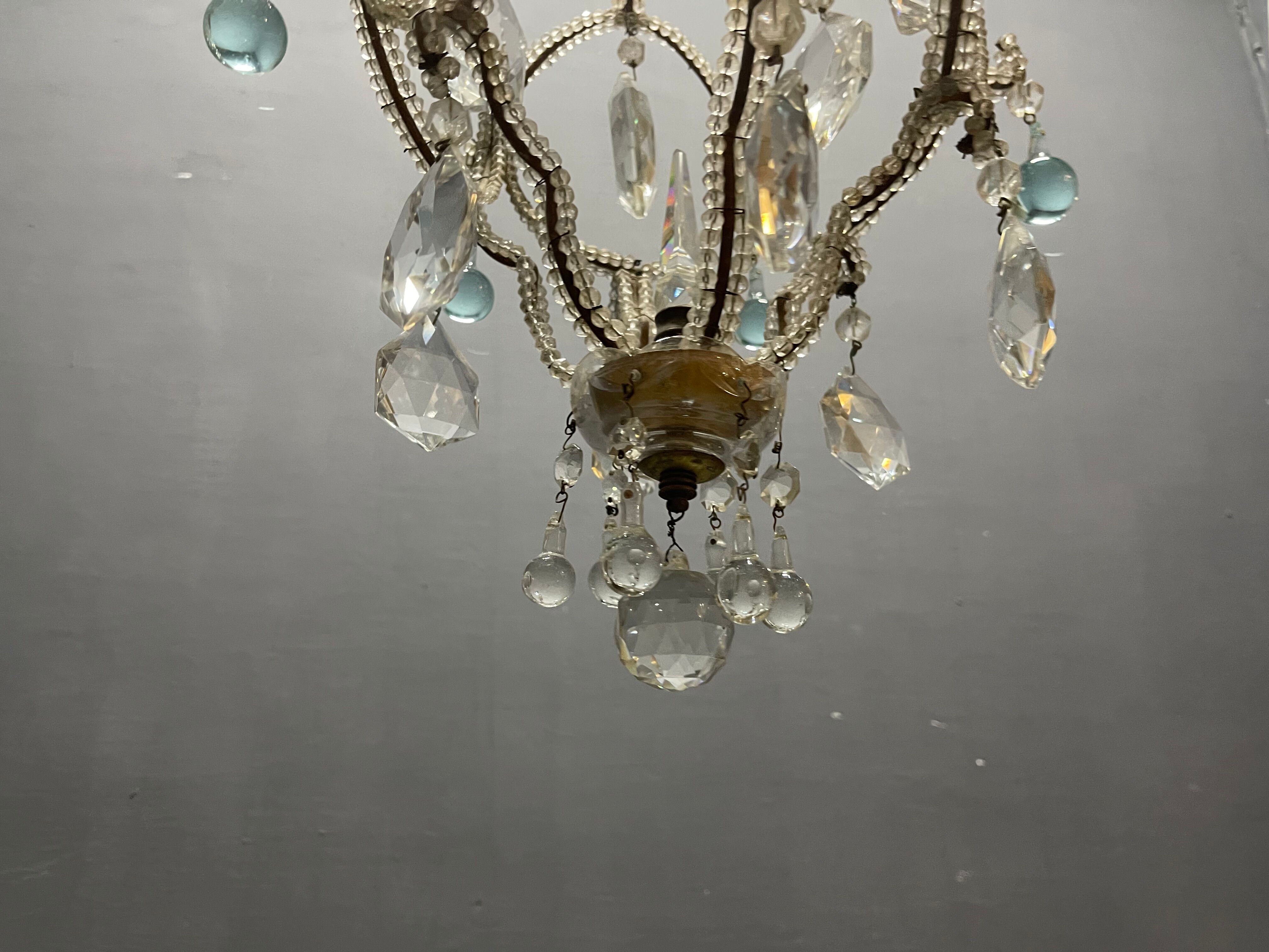 Vintage Crystal Beaded Pendant Light with Murano Glass Drops, Italy
