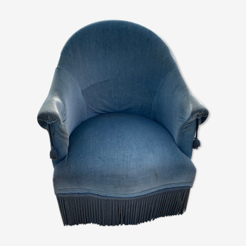 Fauteuil crapaud en velours bleu