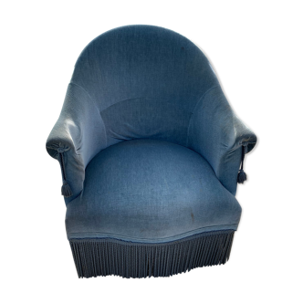 Fauteuil crapaud en velours bleu