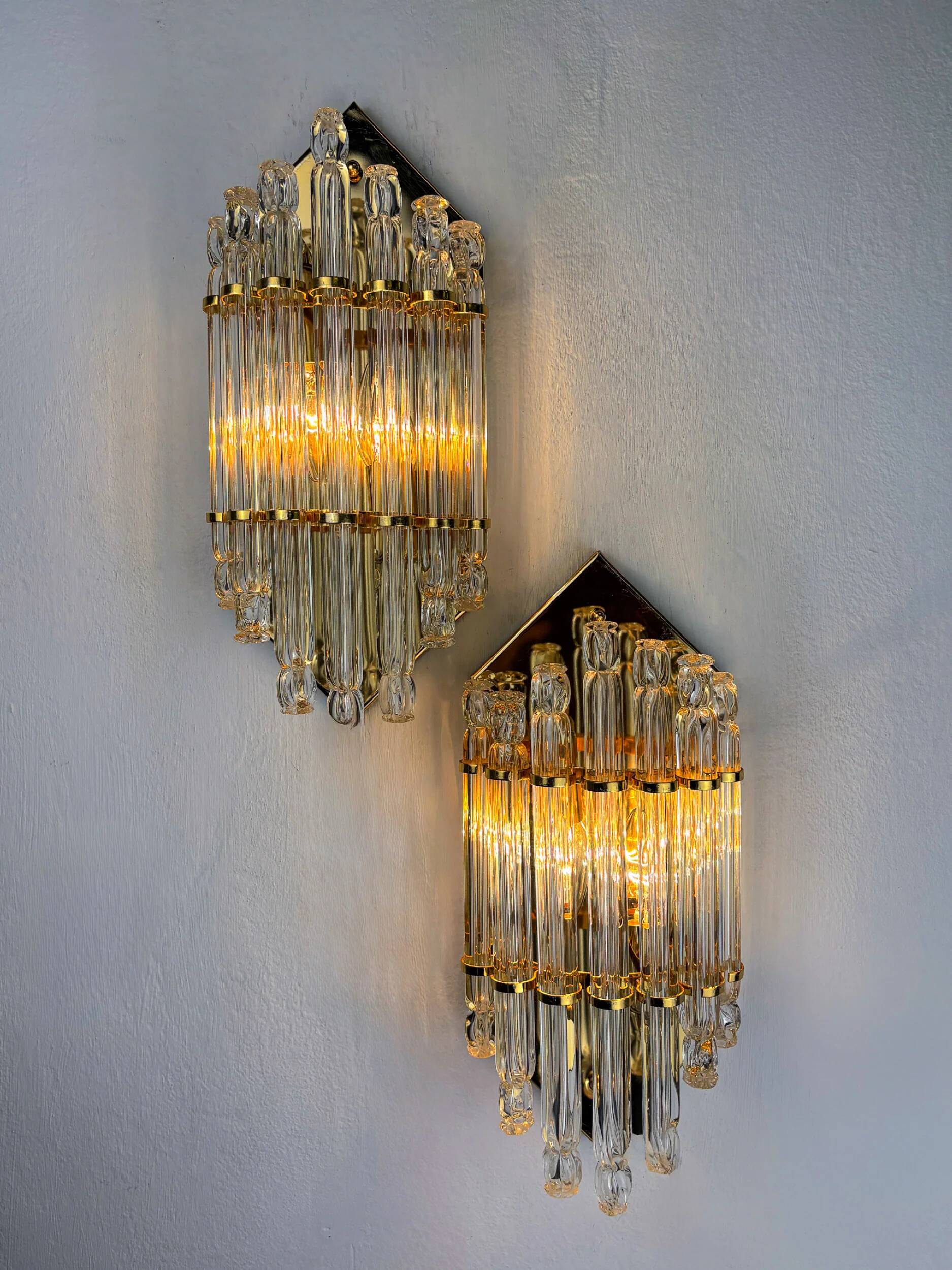 Pair of Venini wall lights, Murano cut glass, circa 1970s, Italy