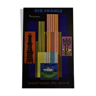 Affiche ancienne originale USA Amérique du nord nathan, Air France