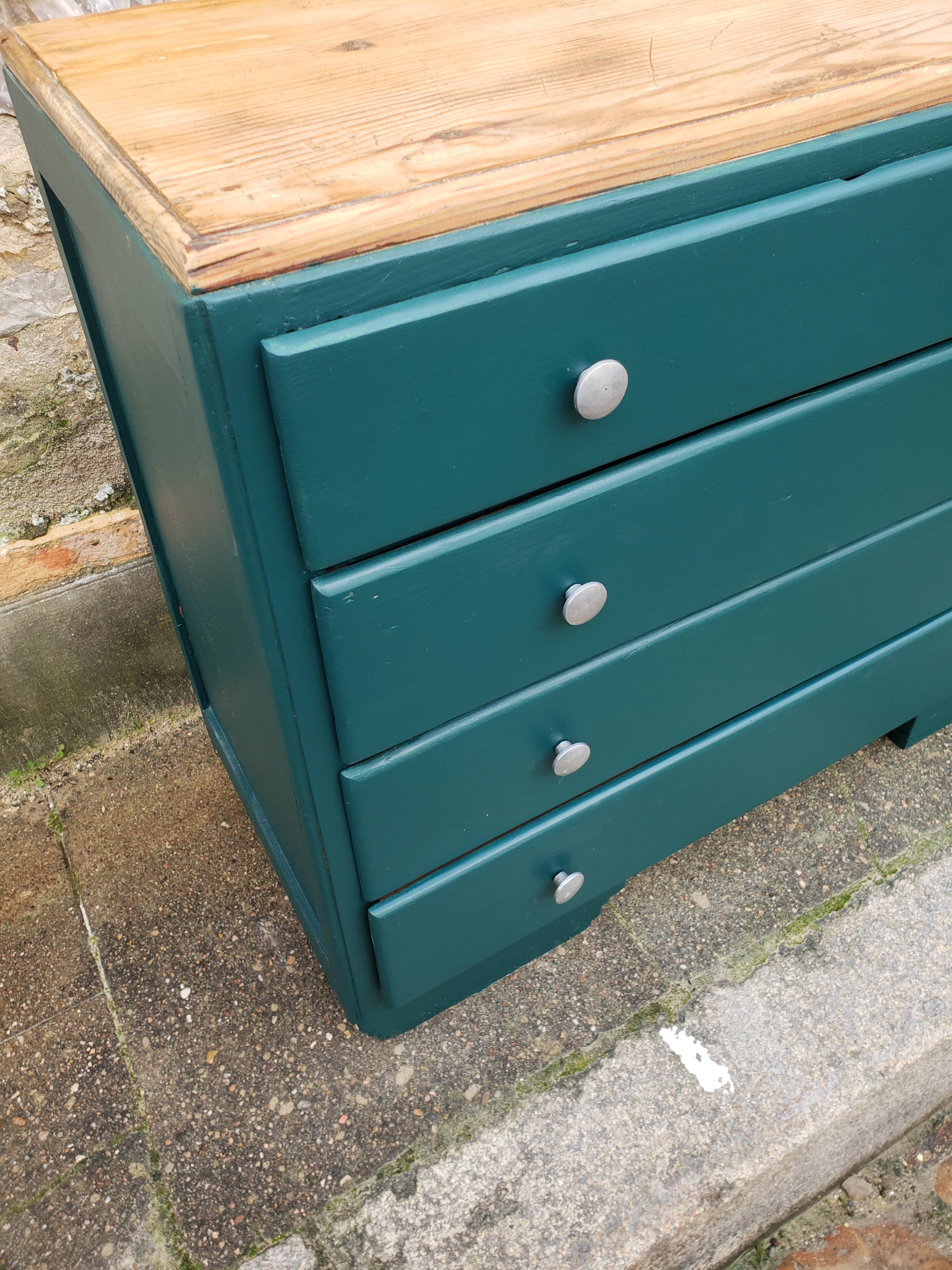 Deep turquoise and wood vintage dresser