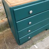 Commode vintage turquoise profond et bois