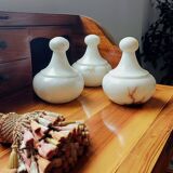 Art Deco Alabaster Set of Three Lidded Urns, Hand-Carved in Spain