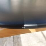 3 Scandinavian-style chairs, light wood and black faux leather