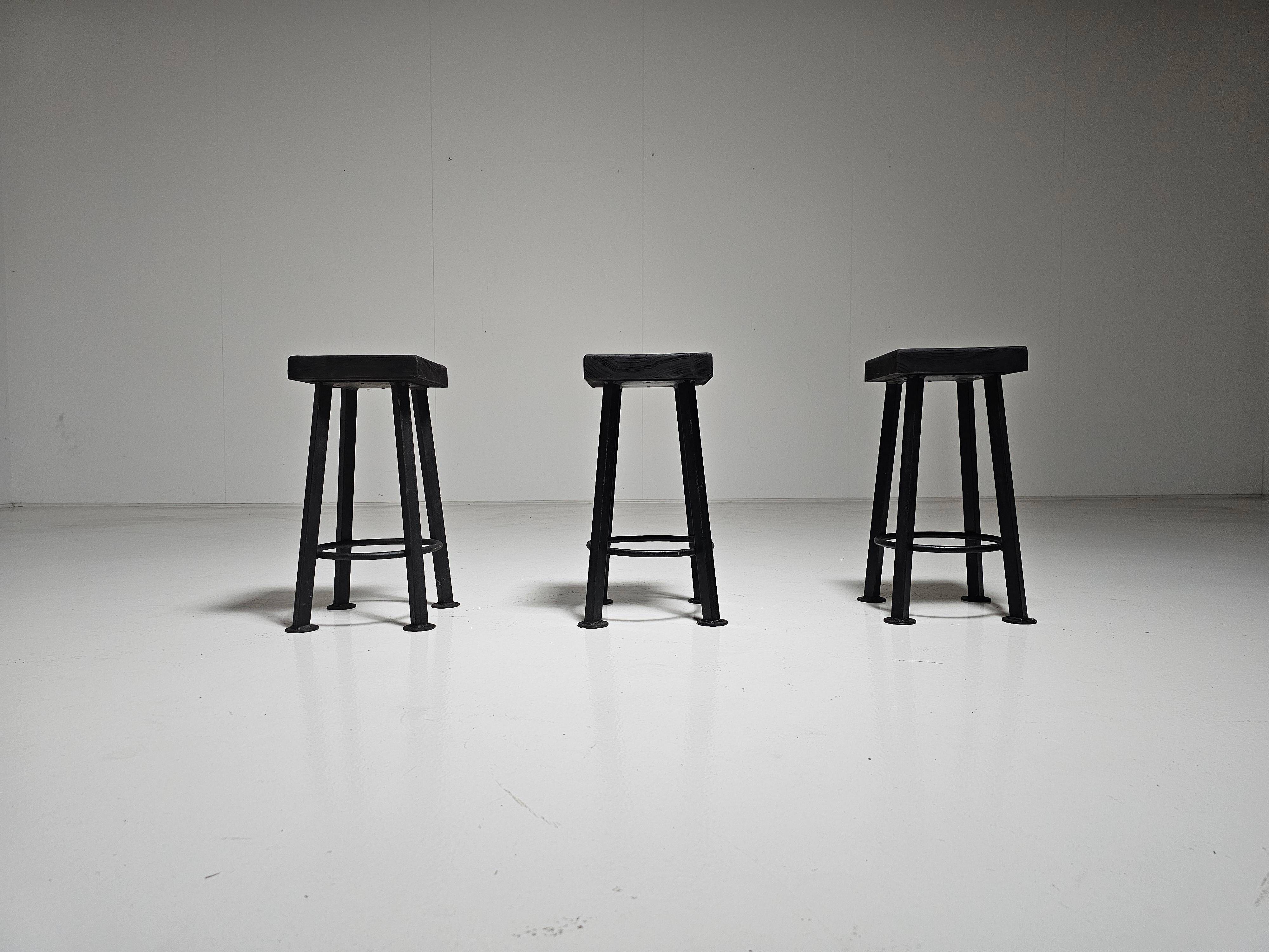 Set of 3 brutalist stools, Belgium, 1970.