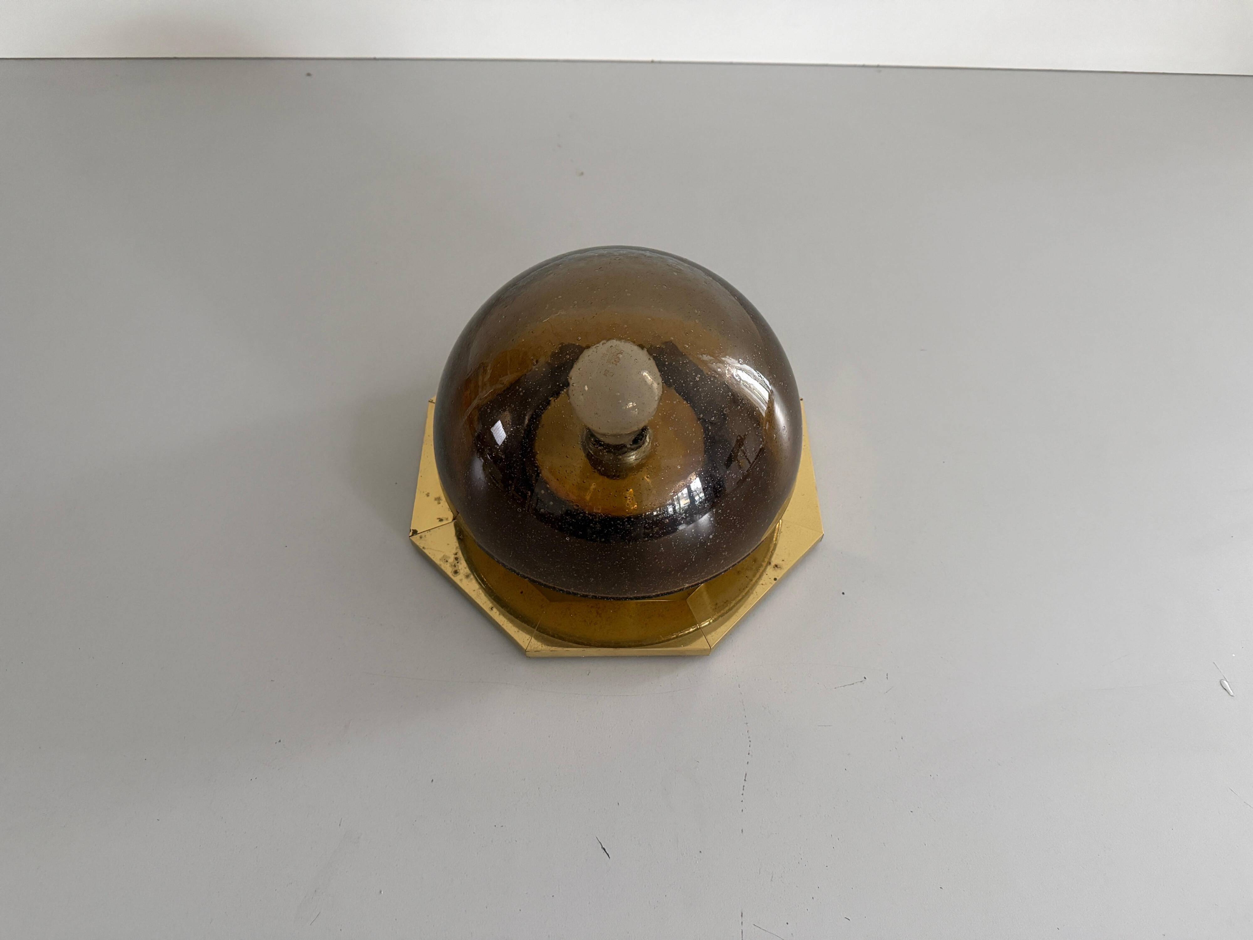 Octagonal ceiling light in brown glass and brass base by Limburg, 1960s, Germany.