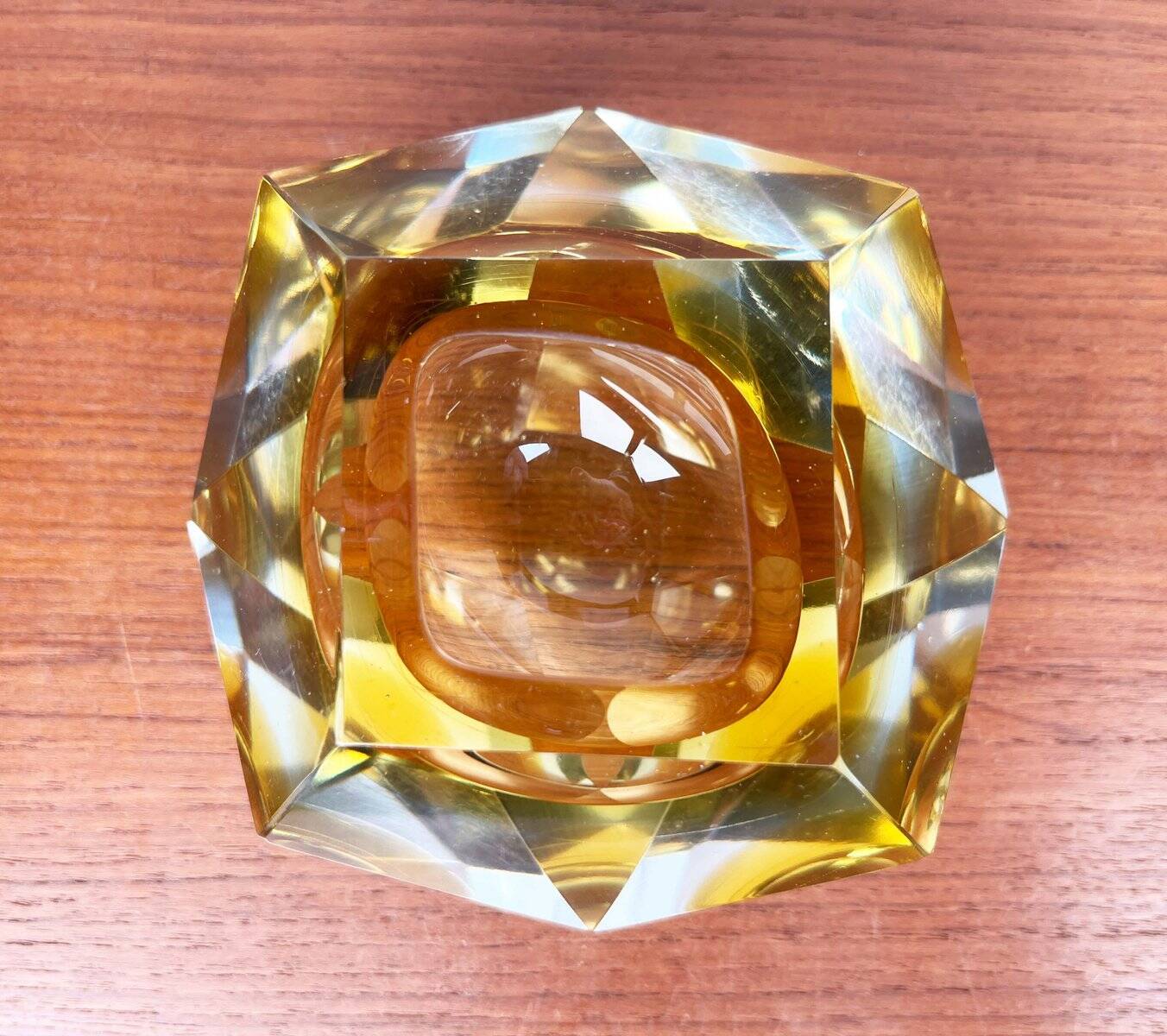 Vintage Italian Sommerso yellow glass bowl, Murano, 1970s.