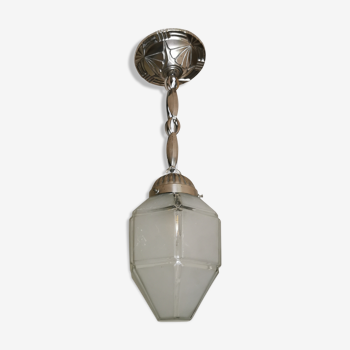 Art deco chrome metal suspension, shortbread glass