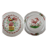 Two plates Les Islettes 19th century Rooster plate