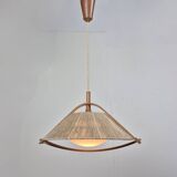 Wabi sabi sisal and plywood pendant lamp by Temde, Switzerland 1960s
