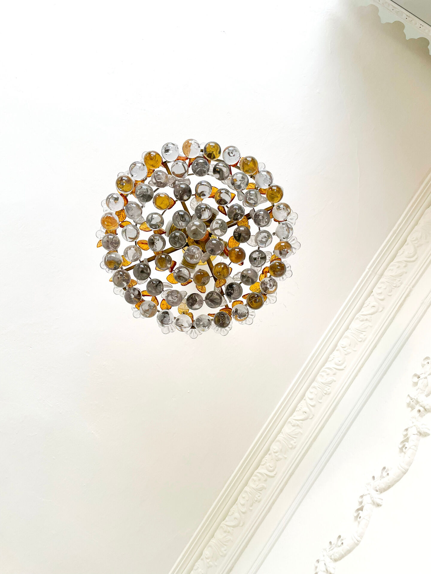 Vintage Murano glass chandelier, solid brass, Spain 1960s.