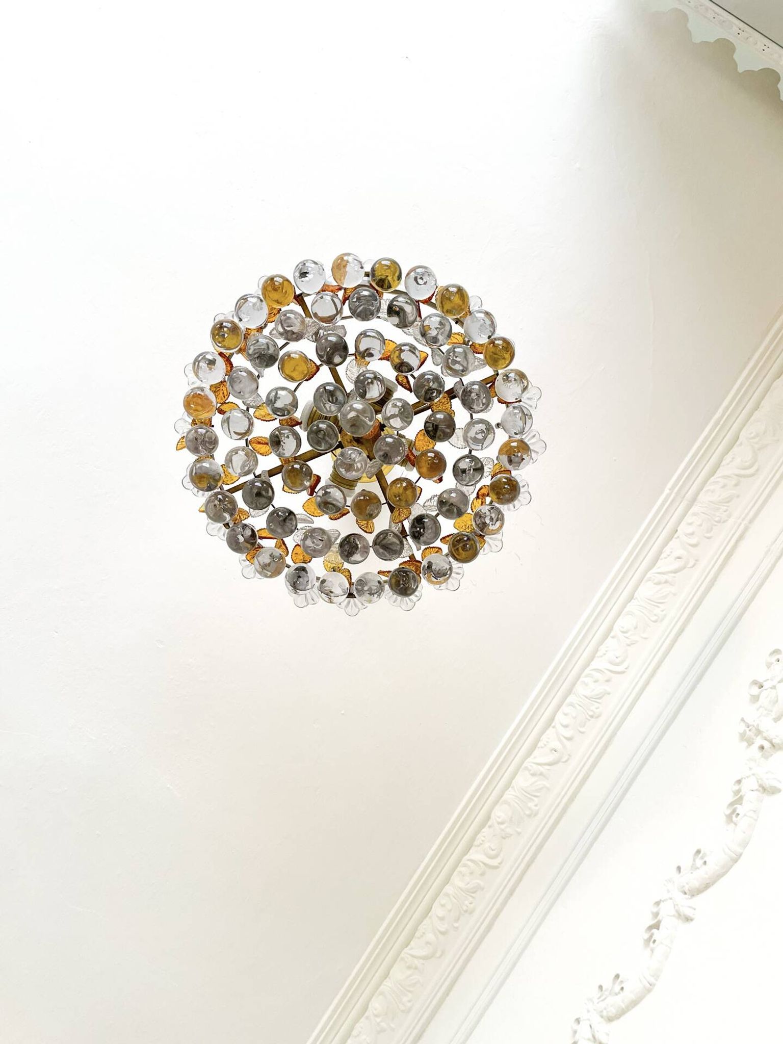 Vintage Murano glass chandelier, solid brass, Spain 1960s.