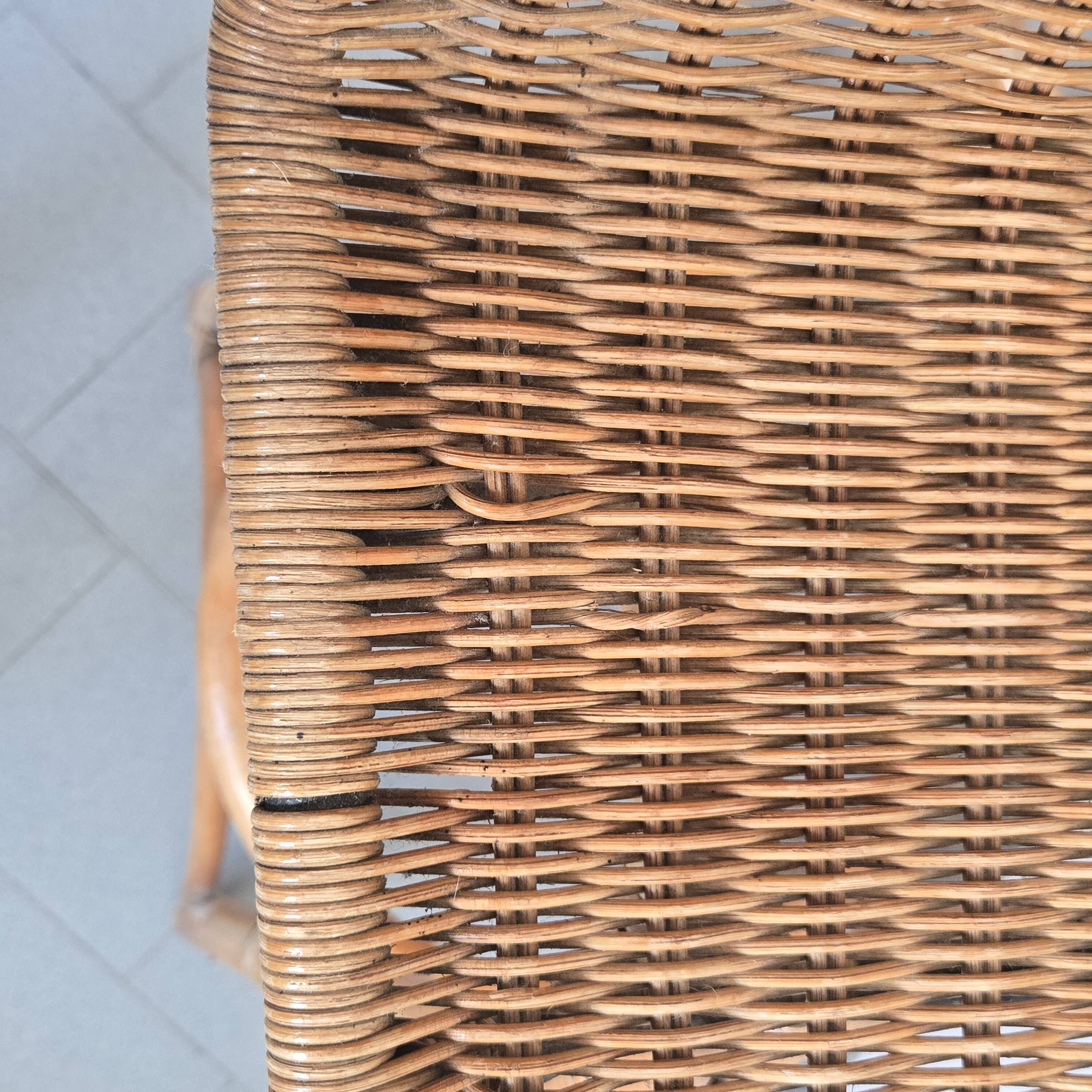 Pair of vintage rattan & bamboo stools 1950