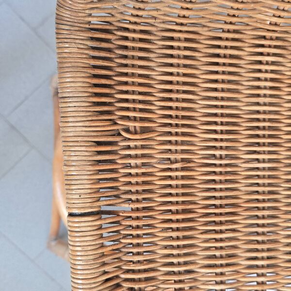 Paire de tabourets vintage en rotin & bambou 1950