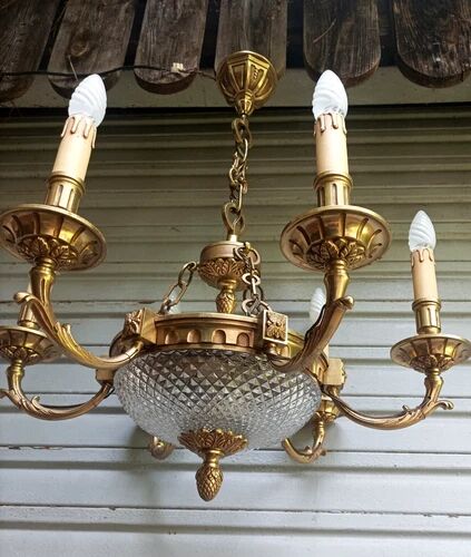 Exceptional bronze chandelier with 6 lights in Louis XIII style, in working condition - 7.5 kg