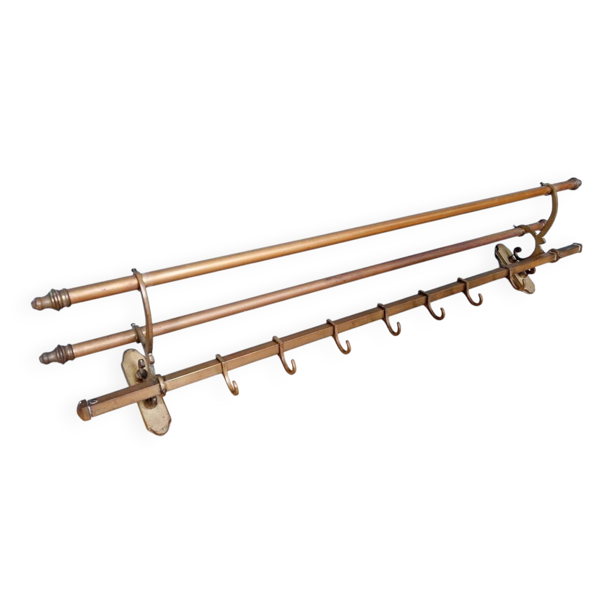 Art Deco brass wall coat rack, 1920s-30s