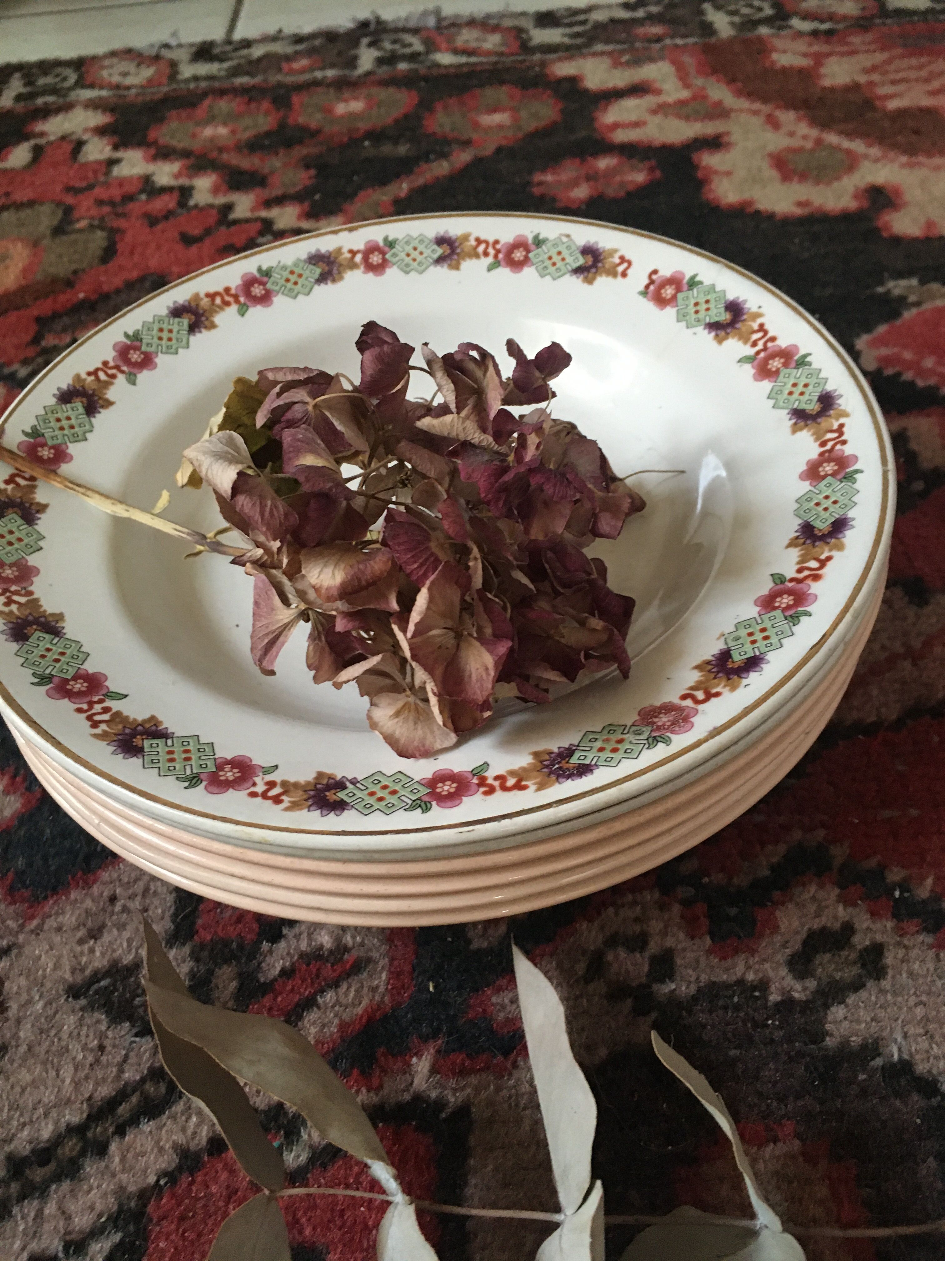 Old hollow plates matched in pink.