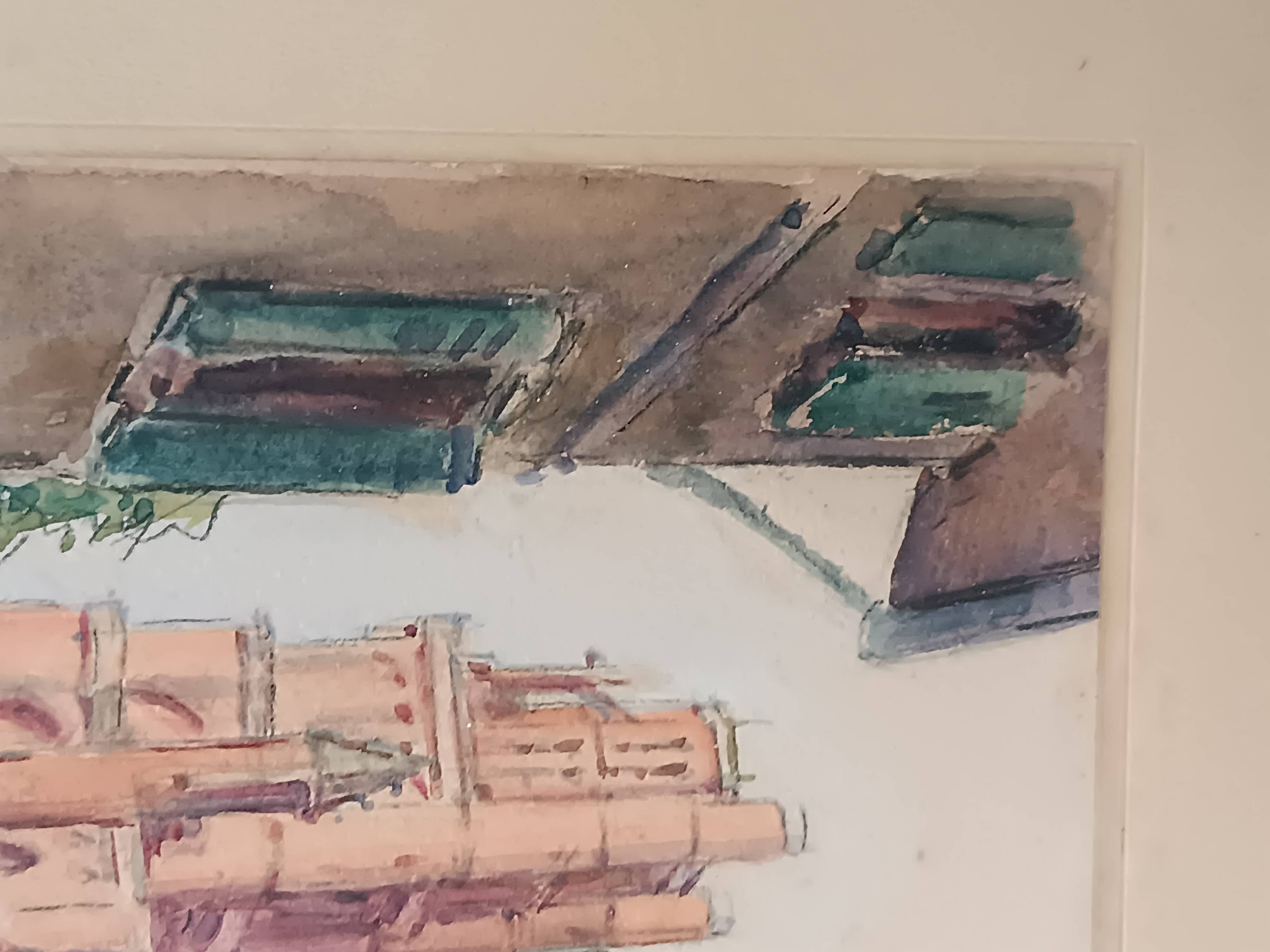 Signed watercolor painting View of Albi Cathedral
